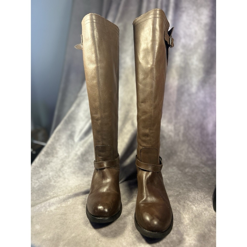 Steve Madden Rex Tall Riding Boots Brown Leather Women's 8.5M Red Zip